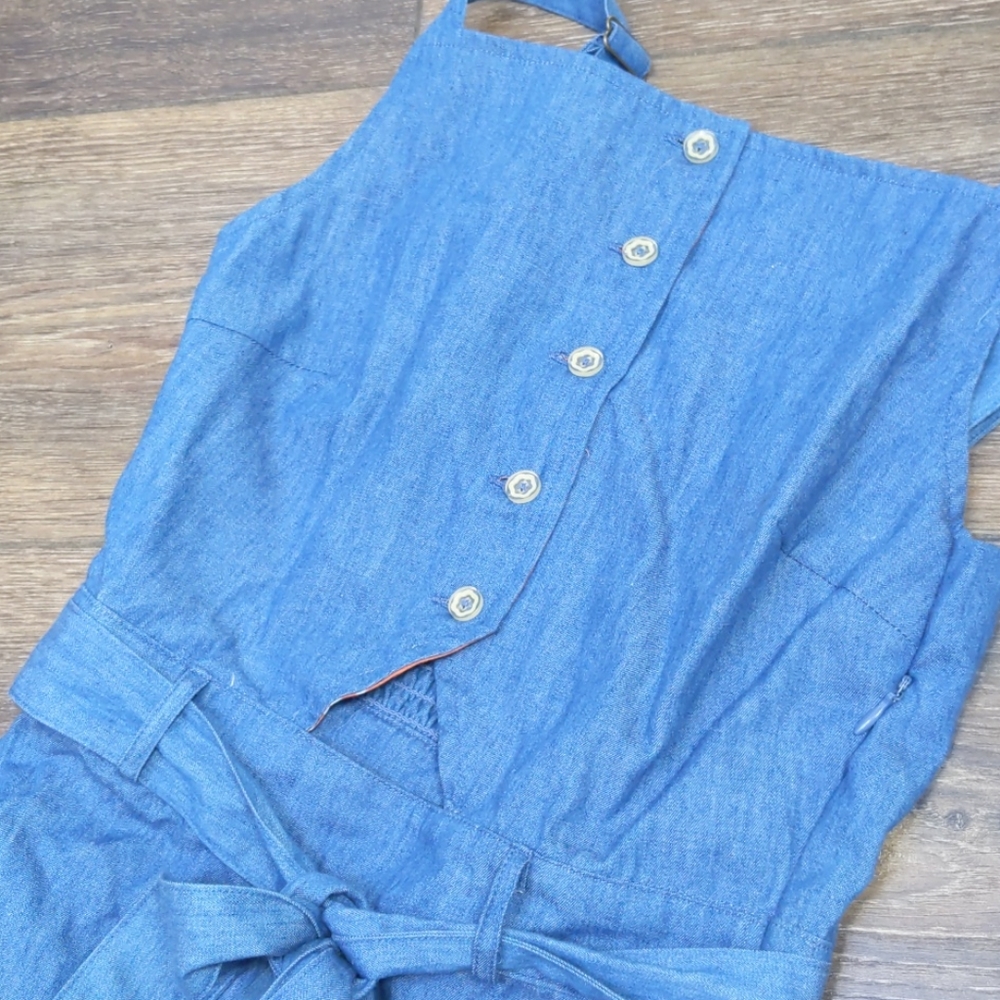 Super cute ModCloth denim romper jumpsuit EUC XXS - Picture 5 of 7